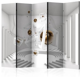 Paravento Corridoio geometrico II (5 parti) - lussuosa astrazione bianca 3D