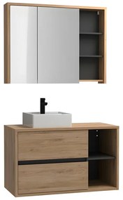 Mobile per bagno sospeso con lavabo quadrato e armadietto bagno 100 cm Colore Naturale - PURNAL