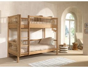 Letto da bambini a castello di colore naturale in rovere massiccio con rete inclusa 90x200 cm Forrest – Vipack