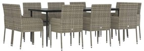 Set mobili giardino 11 pz con cuscini polyrattan nero e grigio
