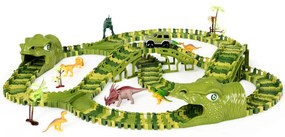 Costway Pista dinosauro per macchinine con 261 pezzi, Pista con dinosauri realistici ponti tunnel