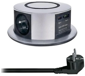 Solight PP120CW-PD20- Colonna per tavolo con Qi 3x230V+1xUSB-A+1xUSB-C