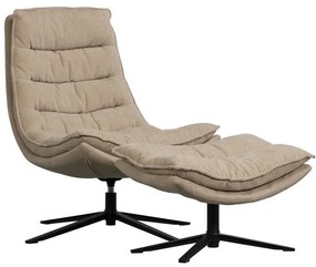 Poltrona con poggiapiedi di colore naturale girevole con rivestimento in ciniglia Kube – WOOOD