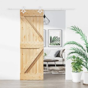 Porta Scorrevole Con Set Hardware 70x210 Cm Legno Massello Pino /