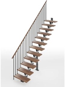 Scala a rampa dritta Vida IRIS, larghezza 60 cm, struttura in acciaio grigio antracite, gradini in legno faggio, colore noce