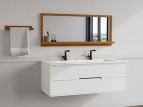 Specchio da parete con mensola L. 120 x H. 50 cm in Legno di rovere Naturale - JIAO