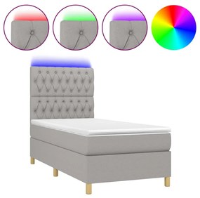 Letto a molle materasso e led grigio chiaro 80x200 cm tessuto