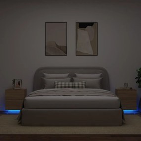 Comodini con Luci LED 2pz Rovere Sonoma in Legno Multistrato