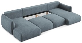 Divano angolare blu allungabile (a U) con rivestimento in ciniglia Leila – Makamii