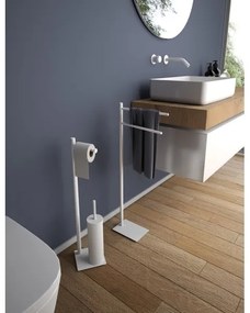 Gedy - Scopino WC da terra con portarotolo TRILLY bianco opaco