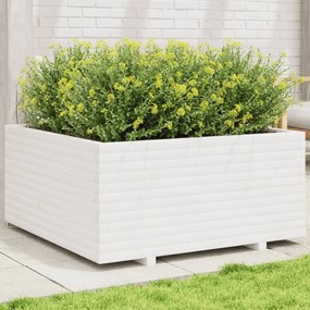 Fioriera Da Giardino Bianca 100x100x49,5 Legno Massello Di Pino /