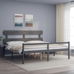 Letto per Anziani con Testiera Grigio Super King Legno Massello