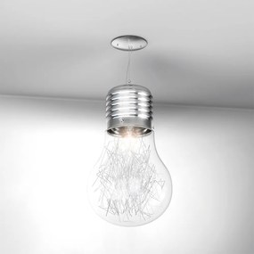 Sospensione Contemporanea Big Lamp Metallo Cromo Vetro Trasp 1 Luce E27