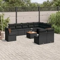 Set Divani da Giardino 11 pz con Cuscini in Polyrattan Nero 3260158