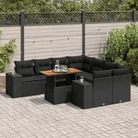 Set Divani da Giardino 9 pz con Cuscini Nero in Polyrattan 3327352