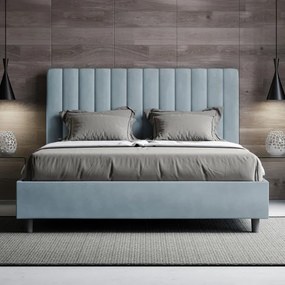 Letto matrimoniale e rete 160x200 in microfibra azzurro Agueda
