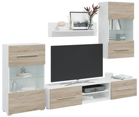 Mobile Tv 5 Pz Con Illuminazione A Led Rovere Sonoma Truciolato /