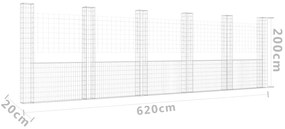 Gabbione a U con 6 Pali in Ferro 620x20x200 cm