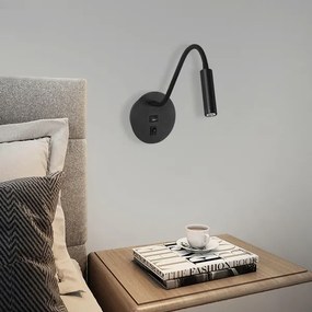 Brilagi - LED Lampada flessibile da muro con porta USB MAYA LED/3W/230V nero