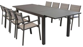 DEXTER - set tavolo in alluminio e teak cm 200/300 x 100 x 74 h con 8 poltrone Aulus
