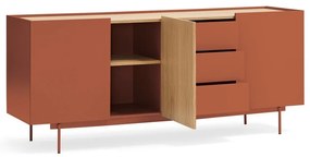 Cassettiera bassa in rovere decorato color mattone-naturale 180x78 cm Otto - Teulat