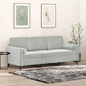 Divano a 3 posti con cuscini grigio chiaro 180 cm in velluto