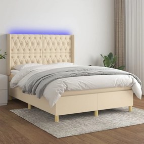 Letto a Molle con Materasso e LED Crema 140x190 cm in Tessuto