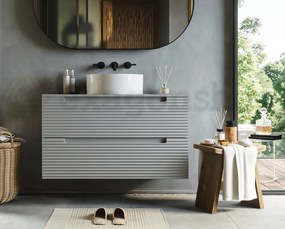 Mobile bagno clear grey 100x45 Mango due cassetti soft close con lavabo tondo da appoggio in ceramica lucida