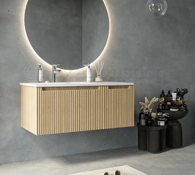 Mobile bagno quercia 100x46 cannettato Urbino 2.0 con lavabo sinistro in resina un anta e cassetto