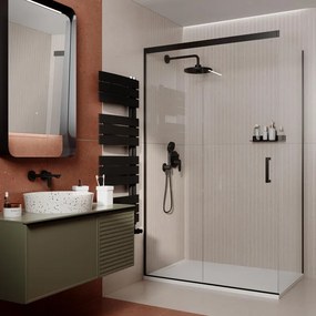 Porta doccia scorrevole L 117-119 cm x H 195 cm, per nicchia in vetro trasparente SP. 6 mm, profilo nero