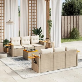 Set divani da giardino 7 pz con cuscini beige in polyrattan