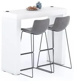 Tavolo Alto Evolution 120x40, Bianco Frassino con Due Gambe e Caricatore Wireless