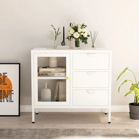 Credenza Bianca 75x35x70 Cm İn Acciaio E Vetro Temperato /