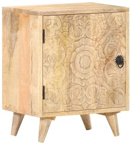 Comodino Intagliato 40x30x50 Cm İn Legno Massello Di Mango /