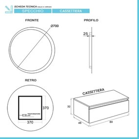 Mobile bagno 80 cm blu pastello lavabo sospeso e specchio LED Iside