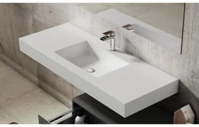Lavabo integrale rettangolare vasca centrale SOLID L 121 x H 14 x P 46 cm in solid surface bianco