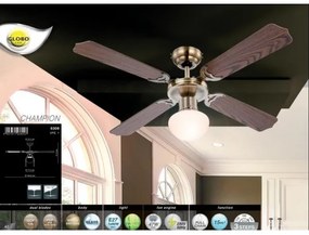 GLOBO 0309 - Ventilatore da soffitto CHAMPION 1xE27/60W/230V