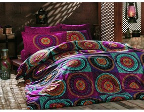 Biancheria da letto in cotone rosa e turchese per letto matrimoniale 200x200 cm Gipsy - Mijolnir