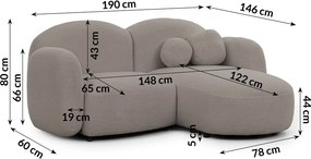 Divano angolare grigio (con penisola a destra/con chaise lounge) con rivestimento in bouclé Orbit – Ropez