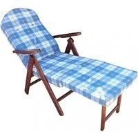 Poltrona 4 Posizioni Relax Faggio con Cuscino e Prolunga 84/40x 60x100 h cm in Cotone Blu