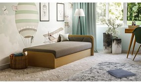 Letto singolo imbottito/in truciolato giallo ocra/grigio scuro con contenitore e materasso inclusi 80x190 cm Parys – ELTAP