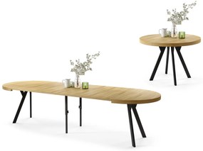 VITO Rovere Americano/gambe nere – TAVOLO ROTONDO GRANDE Ø110 ALLUNGABILE FINO A 310 cm CON GAMBE A Y STILE LOFT/INDUSTRIALE