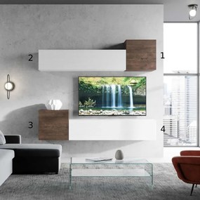 Parete per soggiorno Isoka A37 L.234 P.39,5 Bianco e Noce