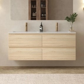 Mobile bagno 120 cm 4 cassetti doppio lavabo legno chiaro | KAM-HR120C - KAMALU