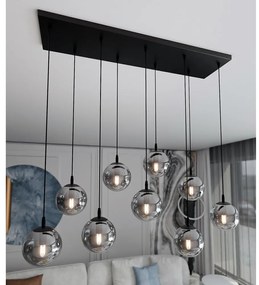 Lampadario a Sospensione in Acciaio e Vetro COSMO 9 Nero 9xE14 Colore delle Sfere Grafite