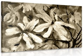 Quadro su tela – Albero acquerellato in fiore in versione seppia