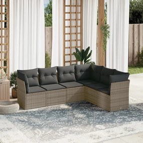 Set divano da giardino 6 pz con cuscini grigio in polyrattan