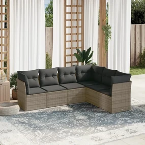 Set divano da giardino 6 pz con cuscini grigio in polyrattan