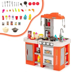 Costway Cucina per bambini con accessori di cibo e utensili effetti sonori, Cucina per bambini vapore e bollitura 38 pcs 2 Colori