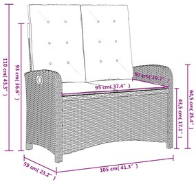 Panca Reclinabile Giardino con Cuscini Grigio Chiaro Polyrattan